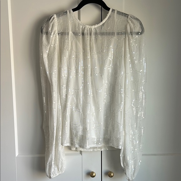Eva Franco Anthropologie Embroidered & Sequin White Sheer Women's Top | Small - Picture 3 of 4